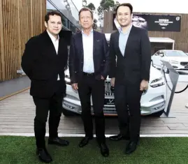  ??  ?? Volvo PH’s Atty. Albert Arcilla (left) and Chris Lee Yu flank Volvo Cars President &amp; CEO Hakan Samuelsson