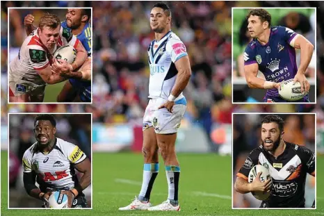  ?? PHOTOS: AAP ?? CLOCKWISE FROM MAIN: The Titans will be hoping Santa brings good form to Jarryd Hayne for Christmas; Storm star Billy Slater; Tigers ace James Tedesco; former Panther James Segeyaro; Dragons young gun Drew Hutchinson.