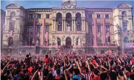  ?? Photograph: Javier Zorrilla/EPA ?? Athletic Club supporters in the Basque city of Bilbao celebrate the club’s momentous Copa del Rey win against Mallorca.