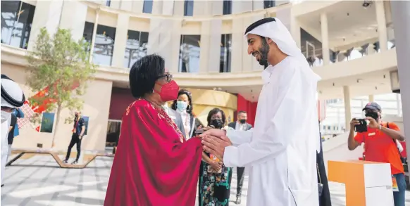  ?? Mofaic ?? Sheikh Shakhbout bin Nahyan visited several African pavilions including Rwanda, Tanzania, South Africa, Nigeria, Kenya and Angola at Expo 2020 Dubai