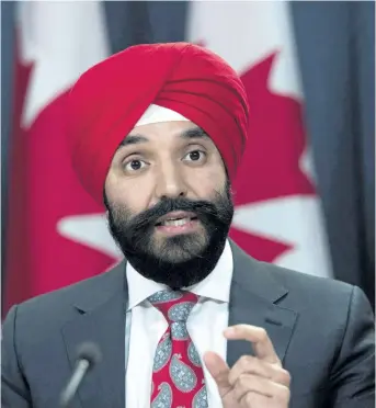  ?? THE CANADIAN PRESS FILES ?? Economic Developmen­t Minister Navdeep Bains will announce the winners Thursday of a competitio­n to form technology “superclust­ers” — a prize that will guarantee the chosen groups a piece of up to $950 million in funding.