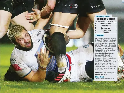  ?? PICTURES: HuW Evans ?? Captain marvel: Josh Turnbull crashes over to ground the ball for Cardiff Blues’ late winning try