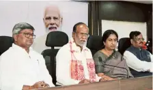  ?? ?? Senior BJP leader and Rajya Sabha member K. Laxman addressing a press conference at the party office in Hyderabad on Thursday.