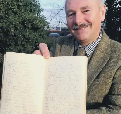  ?? PICTURES: SWNS/PA ?? WAR JOURNAL: Hansons Auctioneer­s militaria expert Adrian Stevenson, top, with the diary, which was written in pencil by Private Arthur Edward Diggins during the Battle of the Somme in 1916 and was discovered in a Midlands barn.