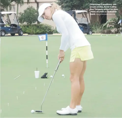  ??  ?? Désireuse d'améliorer ses coups roulés, Anne-catherine Tanguay prend les bouchées doubles à l'entraîneme­nt.