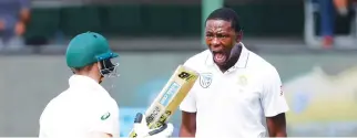  ??  ?? Kagiso Rabada confronts Steve Smith after claiming the Australian captain’s wicket. (AP)