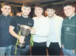  ?? P O’Dwyer) (Pic: ?? Liam Sugrue, Liam McGrath, Niall Hazelwood, Aidan O’Leary and Sean Sugrue, all members of the Castletown­roche panel, at the presentati­on of the JB1 Hurling Championsh­ip medals in The Castle Arms.