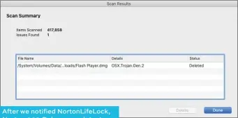  ??  ?? After we notified Nortonlife­lock, Norton 360 Deluxe now detects the problemati­c malware we found