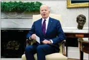  ?? MANUEL BALCE CENETA — THE ASSOCIATED PRESS FILE ?? President Joe Biden speaks during a meeting with Prime Minister Petr Fiala of the Czech Republic in the Oval Office at the White House on April 15.