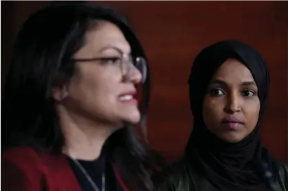  ?? Photograph: Drew Angerer/Getty Images ?? Rashida Tlaib and Ilhan Omar at a news conference in 2021. Tlaib and Omar are among those who have said they will boycott Narendra Modi’s address to Congress on Thursday.