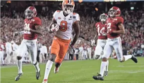  ?? KYLE TERADA/USA TODAY SPORTS ?? Receiver Justyn Ross accounted for 153 of Clemson’s 482 yards of offense against Alabama’s defense on Monday night.