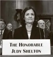  ?? Associated Press file photo ?? Judy Shelton, chosen for the Federal Reserve board, attends a confirmati­on hearing in February.
