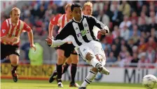  ??  ?? Nobby Solano scores the winning goal from the penalty spot during the FA Barclaycar­d Premiershi­p match between Sunderland and Newcastle United on April 26, 2003 at the Stadium of Light