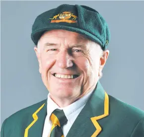  ??  ?? Warragul cricketer Peter Dell proudly wears his Australian blazer and baggy green cap.