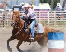  ?? Tim Conover ?? Jymmie Johnson of Burwell, pictured above, competed in Barrel Racing at Sumner the afternoon of July 4th and ended up with a time of 17.50.