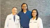  ?? ?? Drs. Ali Rizvi, from left, Mehul Patel and Joyce Paulson are UCF Health physicians partnering with Axiom Space for the study.