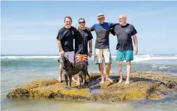  ??  ?? ON SAME WAVELENGTH. Australian surfers Kevin Young, Dave Pearson, Bruce Lucs and Ray Short on Crowdy Bay National Park.