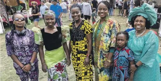  ?? ?? Making the festival more colourful are, from left; Tito Fawole, Temi Fayomi, Yemi Ehalaiye, Olohi Omidiji, Iyanu Omidji and Doris Adeyinka from Nigeria.