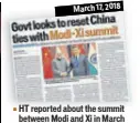  ??  ?? HT reported about the summit between Modi and Xi in March