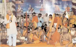  ?? — PTI ?? RSS chief Mohan Bhagwat addresses the gathering as he attends Vaishnavit­e saint Ramanuja Swami’s 1,000th birth anniversar­y celebratio­ns at Chandava in Ara on Wednesday.