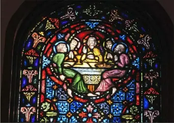  ?? Darrell Sapp/Post-Gazette ?? George Sotter created many of the stained glass windows, including this one depicting the Last Supper.