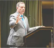  ?? AZIN GHAFFARI ?? Premier Jason Kenney mocked Calgary city council at the Petroleum Club on Friday while addressing about 125 businesspe­ople.