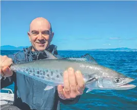  ??  ?? Doggie mackerel like this one caught by Richard Korda have infiltrate­d the shipping channel.