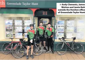  ??  ?? Andy Clements, James Wotton and Jamie Batt outside the Honiton office of Greenslade Taylor Hunt