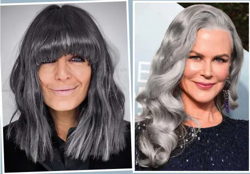  ??  ?? Fringe benefit: How Claudia Winkleman would look if she switched to a Strictly steely hairdo Making waves: Platinum locks for Nicole Kidman instead of her trademark strawberry-blonde tresses