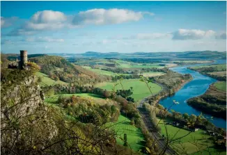  ??  ?? Below: The ruins of Kinnoull Hill Tower overlook the River Tay.