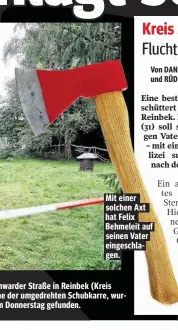  ??  ?? Das Haus des Opfers an der Stemwarder Straße in Reinbek (Kreis Stormarn). Im Garten, in der Nähe der umgedrehte­n Schubkarre, wurde die Leiche des 65-Jährigen am Donnerstag gefunden.