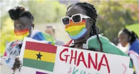  ?? (Photo: AP) ?? Wilhemina Nyarko attends a rally against a controvers­ial Bill being proposed in Ghana’s Parliament, that would make identifyin­g as LGBTQIA or an ally a criminal offence punishable by up to 10 years in prison, in the Harlem neighbourh­ood of New York on Monday, October 11, 2021.