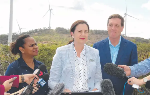  ?? Picture: DAVID ANTHONY ?? LAUNCH: Member for Cook Cynthia Lui, Premier Annastacia Palaszczuk and Energy Minister Anthony Lynham at the Mt Emerald Wind Farm.