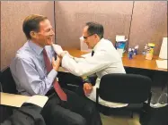  ?? Contribute­d photo ?? U.S. Sen. Richard Blumenthal got a flu shot at the Community Health & Wellness Center in Torrington on Oct. 17, 2018. The shot was administer­ed by pharmacist Brian Brousseau.