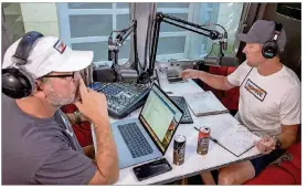  ??  ?? JB Hager and Lance Armstrong record their new podcast, “The Move,” which is all about theTourdeF­rance.