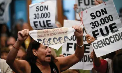  ?? ?? Families of the victims uotside court in La Plata on Tuesday. Photograph: Luis Robayo/AFP/Getty Images