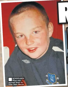  ??  ?? ®Ê SCHOOLBOY: Rhys was gunned down by killer Sean Mercer