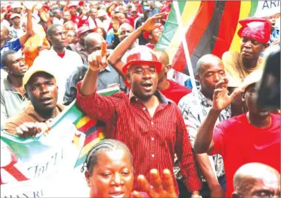  ??  ?? MDC Alliance leader Nelson Chamisa, seen here leading party supporters in an anti-Government demo, is a proponent of the “kudira jecha” strategy which seeks to derail the country’s economic recovery