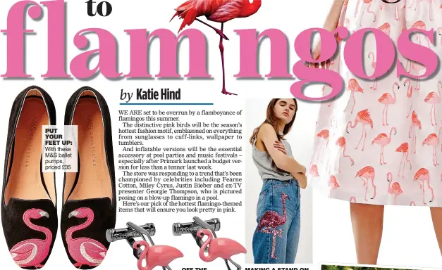 ??  ?? PUT YOUR FEET UP: With these M&S ballet pumps, priced £35
MAKING A STAND ON
ONE LEG: These €76 TopShop jeans have a flamingo on just one side