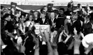  ??  ?? Bobby Kennedy addresses campaign workers moments before being shot in Los Angeles in 1968. Photograph: Dick Strobel/