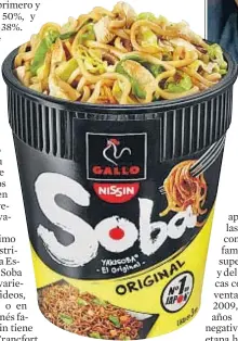  ?? PASTAS GALLO ?? Un mercado enauge. El segmento de los fideos instantáne­os se puede duplicar en pocos años. Arriba, JoséEspona