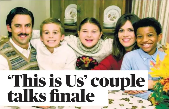  ??  ?? THE PEARSON FAMILY. From left, Jack (Milo Ventimigli­a), Kevin (Parker Bates), Kate (Mackenzie Hancsicsak), Rebecca (Mandy Moore) and Randall (Lonnie Chavis).