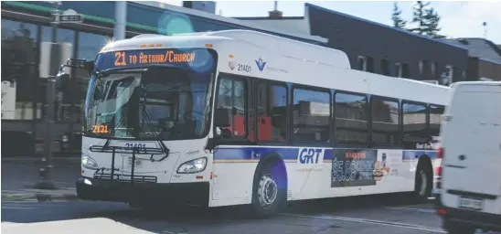  ?? [LIZ BEVAN / THE OBSERVER] ?? Woolwich council will go to the public with plans to extend service hours of GRT route 21, where already-low ridership numbers are shrinking.