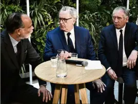  ?? (Photo AFP) ?? Édouard Philippe, Richard Ferrand et François Bayrou ont voulu mettre en scène leur unité, après une réunion du bureau exécutif de LREM, hier.