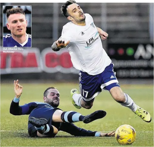  ??  ?? Out: Attacker Rory McAllister KEEP THE FAITH: Peterhead midfielder Scott Ross is confident of success in the League 1 play-off final second leg against Forfar