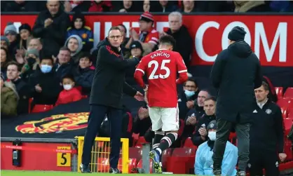  ?? Photograph: Alex Livesey/Getty Images ?? Ralf Rangnick says Jadon Sancho has found his early days at Manchester United challengin­g.