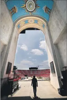  ?? Luis Sinco Los Angeles Times ?? A MURAL at the peristyle end of the Los Angeles Memorial Coliseum, painted by Heinz and Igor Rosien in 1969, was recently restored.