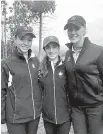  ?? TIMES COLONIST ?? Some of Canada’s top young golfers, from left, Celeste Dao, Alyssa DiMarcanto­nio and Ellie Szeryk, enjoy Bear Mountain on Thursday.