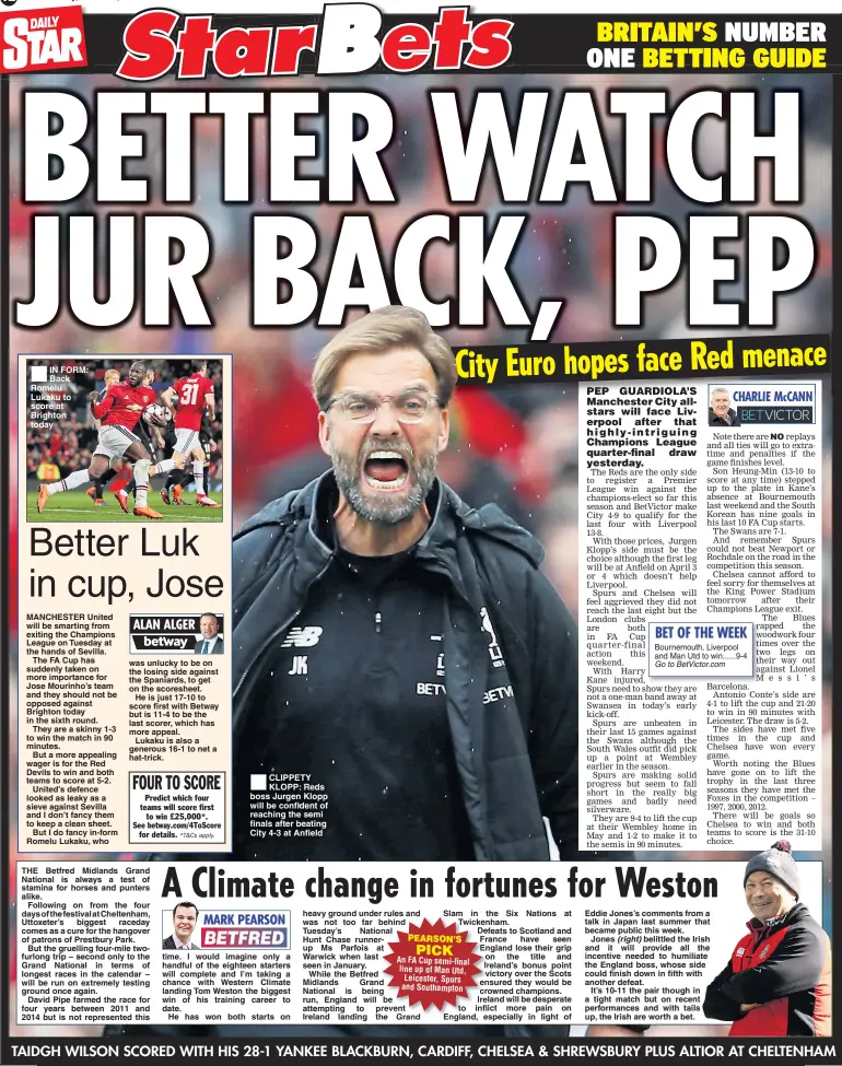  ??  ?? CLIPPETY KLOPP: Reds boss Jurgen Klopp will be confident of reaching the semi finals after beating City 4-3 at Anfield