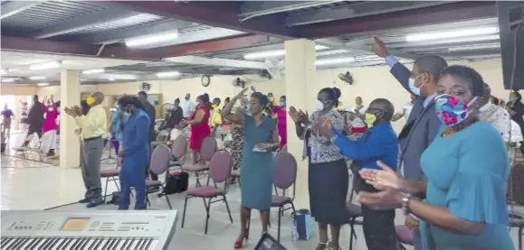  ?? (Photo: Horace Hines) ?? A section of the congregati­on at Agape Christian Fellowship Church in Falmouth, Trelawny, yesterday.